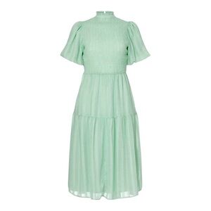 Pamela Love x RTR Rent The Runway Smocked Dress XS Sage Green Puff Sleeve Midi